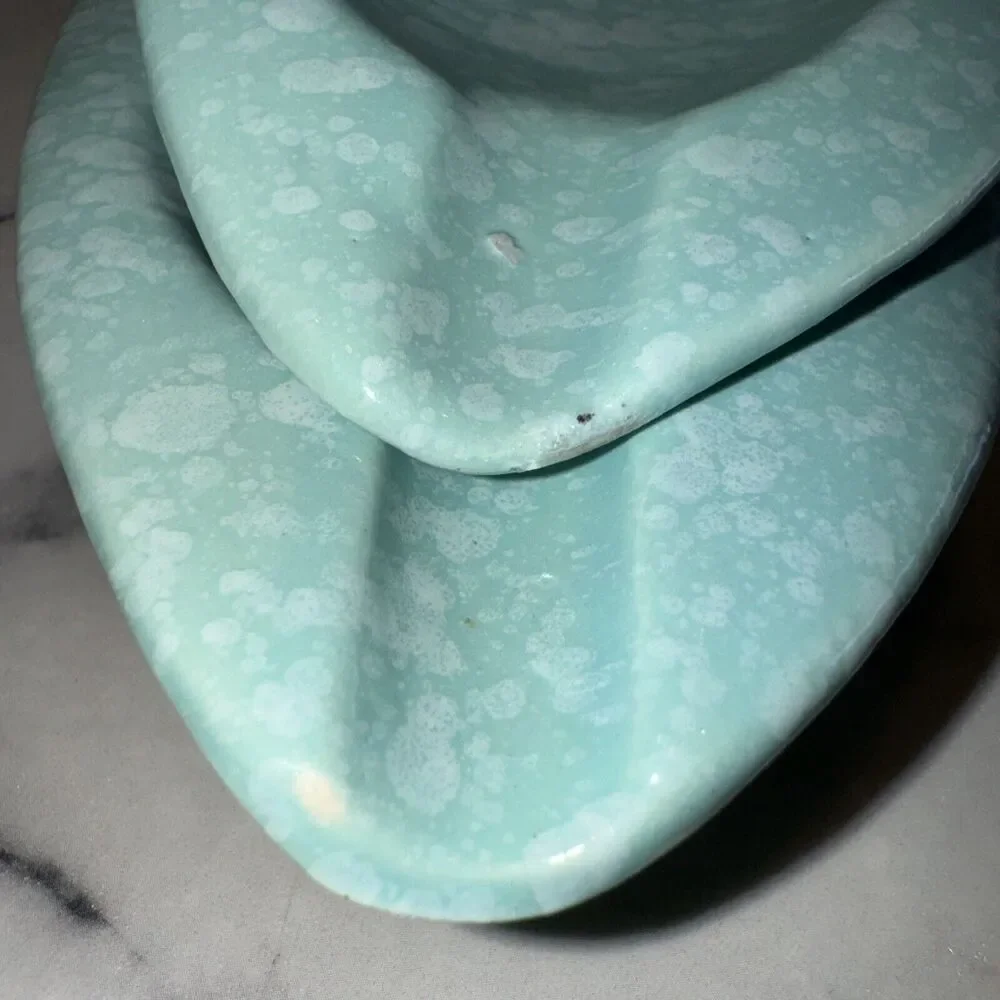2‎ Vintage 1950's Shawnee Pottery Ashtray Stardust Turquoise Handmade Art Deco